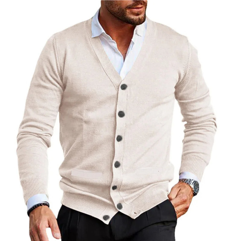 European and American mens Vneck knitted cardigan highquality lamb wool sweater 240123