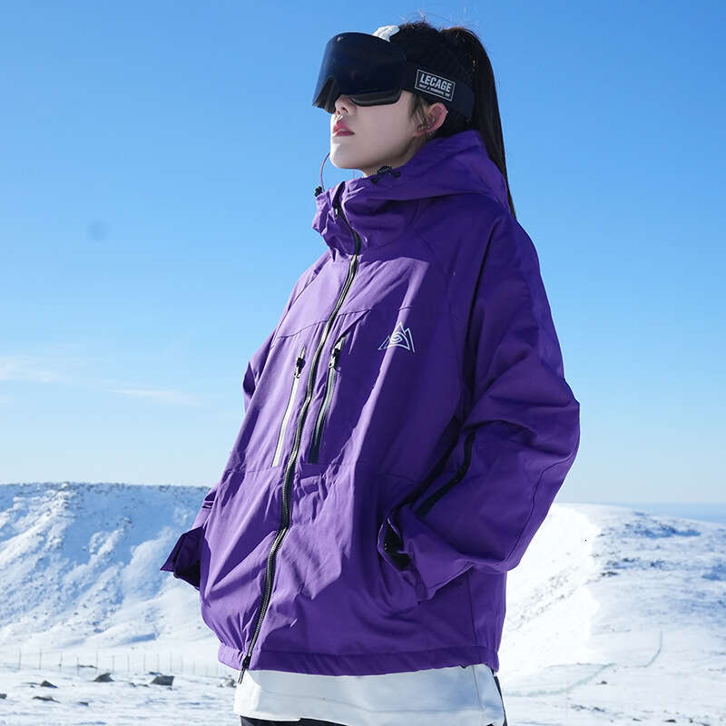 Couple's Two-Piece Ski Suit S, A Comple S Of Black Purple Top, Hooded Windproof And Splash Proof Thick Cotton Freestyle Ski Jackets