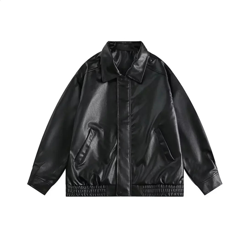 Vintage Spring Autumn Leather Jacket For Men Pu Leather Trainer Bomber Jacket American Style Loose-fit Motorcycle Wear 240722