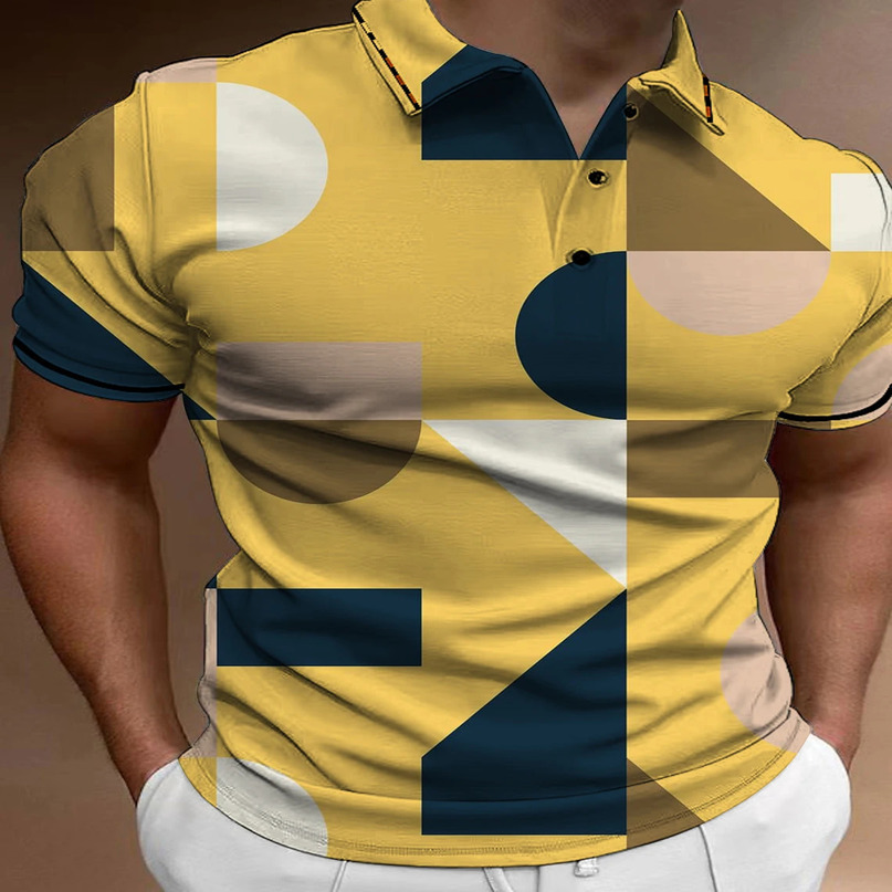 Mens Striped Block Button Polo Shirts Casual Short Sleeves Male Tee Shirt Tops Street Mans Golf Clothing Clothes 240516
