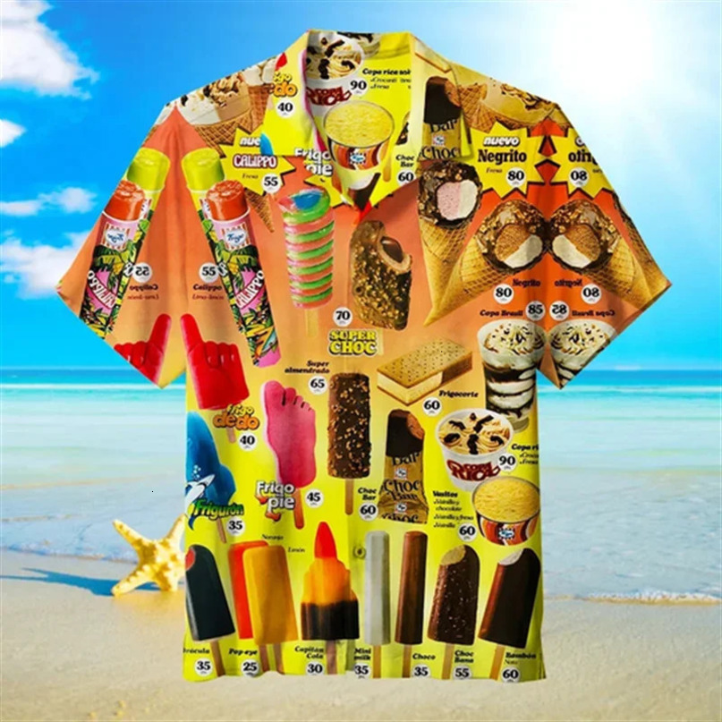 The Loose Breathable 3D Print Trendy Cool Fashion Ice CreamShirts Beach Party Tops Short Sleeves Summer Mens Shirts Men Top 240415