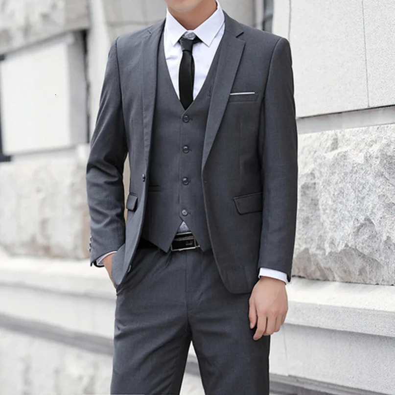 Mens Business Casual Blazers 3 Piece Suits Set Coat Vest Pants Wedding Banquet Work Blazer Jacket Trousers S5XL 240412