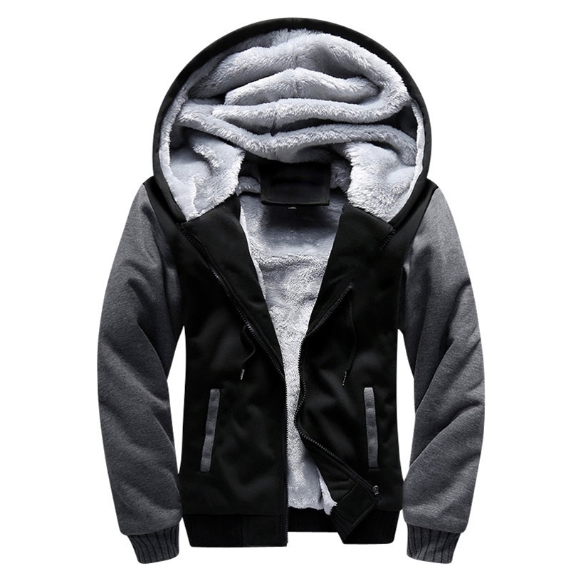 Men's Hoodies Sweatshirts Shionfa Patchwork Fleece Men's Hoodie Winter Thick Sweatshirts Casual Hooded Cardigan Fashion Bomber Fur Jackets