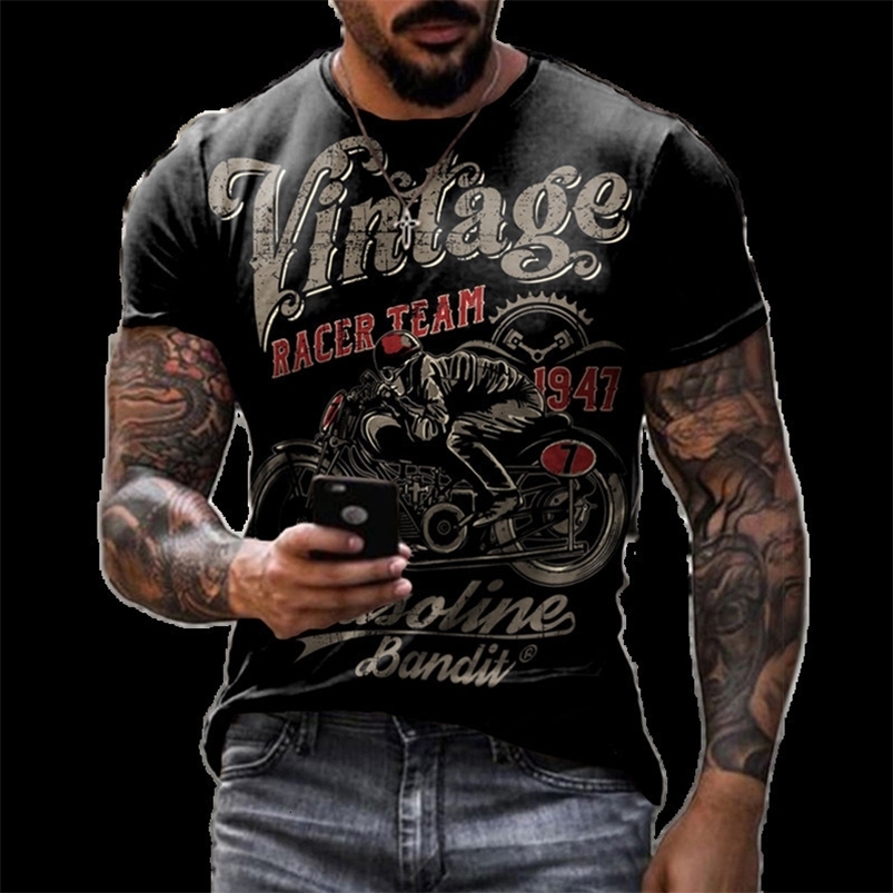 Men's T-Shirts Summer Vintage T Shirt 3d Retro Motorcycle Oversized Tshirts For Men Clothing Biker Racing T-shirts Motor Tees Tops 230317