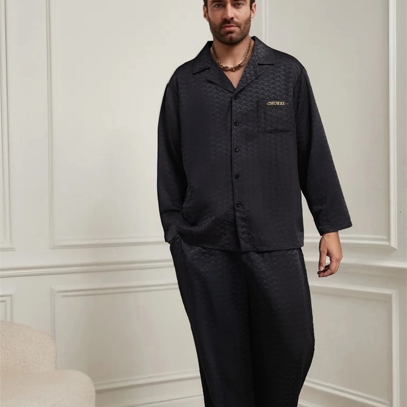 Pajamas for Men Spring and Autumn One-Piece Drop Summer Ice Silk Thin Long-Sleeved Trousers Live Broadcast High-End Silk Home Clothes 250515