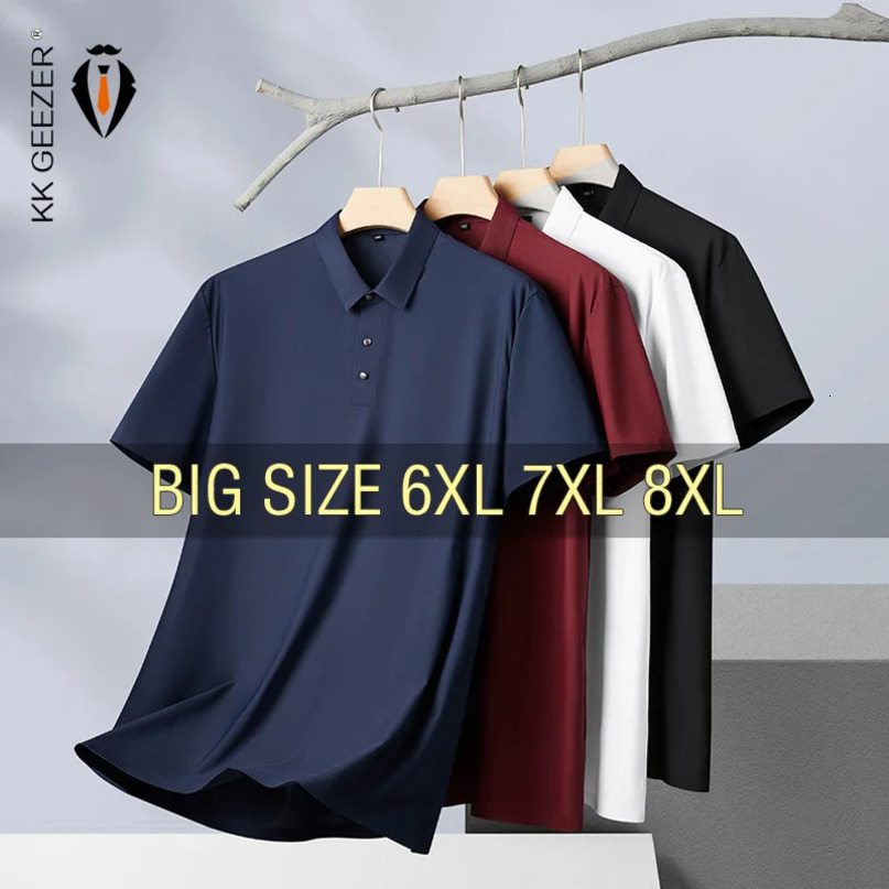 Men Polo Shirt Short Sleeve Summer Cool Thin Oversized 5XL 6XL 7XL 8XL Plus Size T Breathable Loose Fashion Male Soft 240401