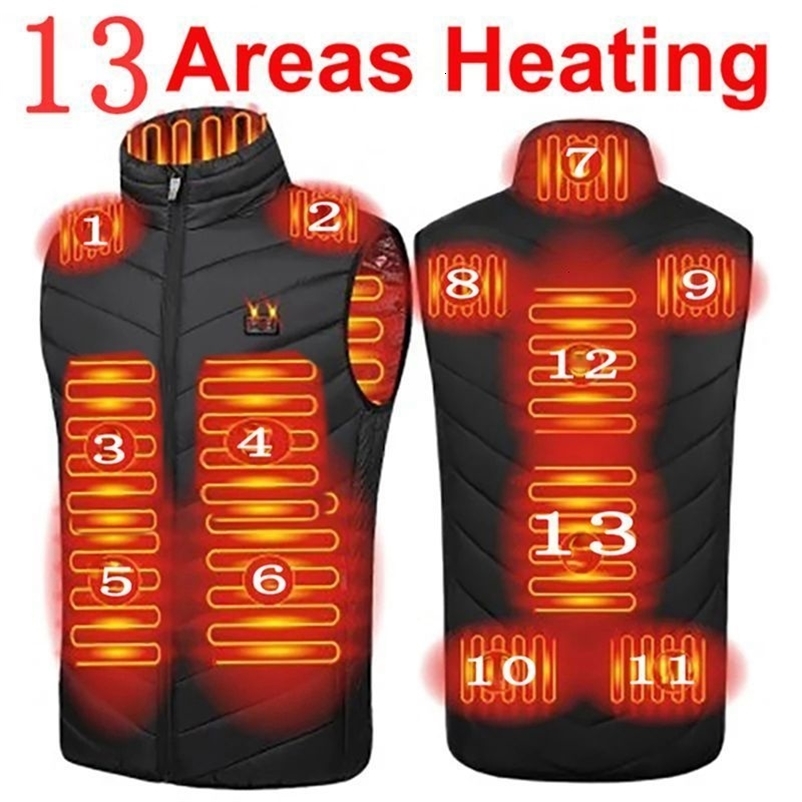 Men's Vests Men USB Infrared 13 Heating Areas Vest Jacket Men Winter Electric Heated Vest Waistcoat For Sports Hiking Oversized 5XL 230217