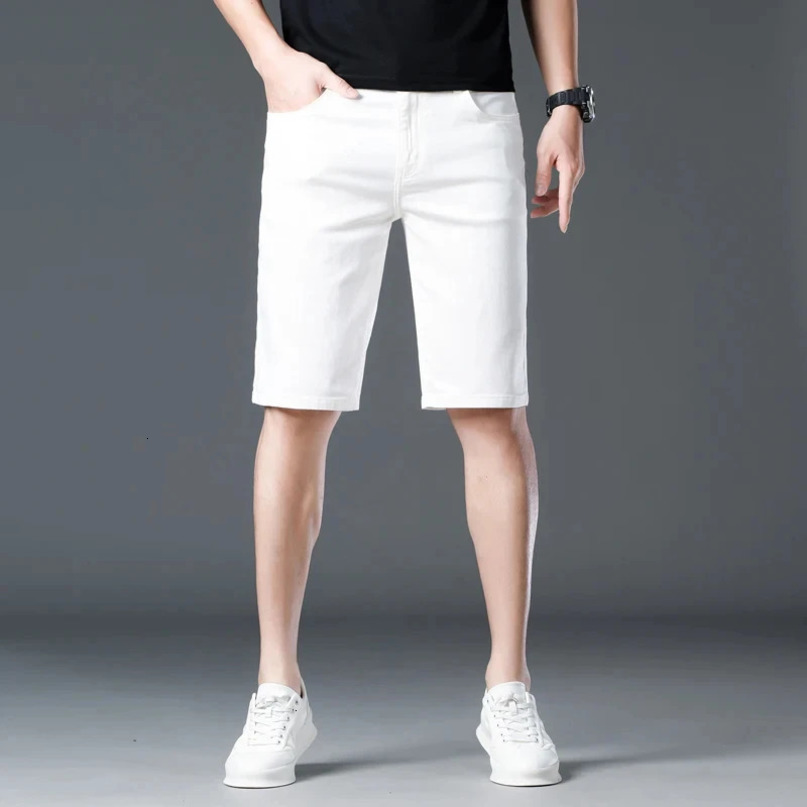 Summer Mens Slim Fit White Black Denim Shorts Lyocell Comfort Fabric Thin Stretch Short Jeans Male 240416