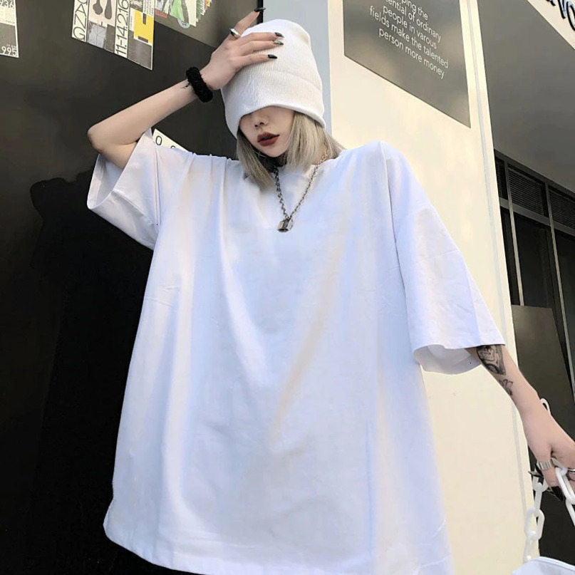 Summer Pure Cotton Short Sleeved Tshirt Women Korean Edition Loose Mid Length Versatile Top Students Instagram Trend 240416