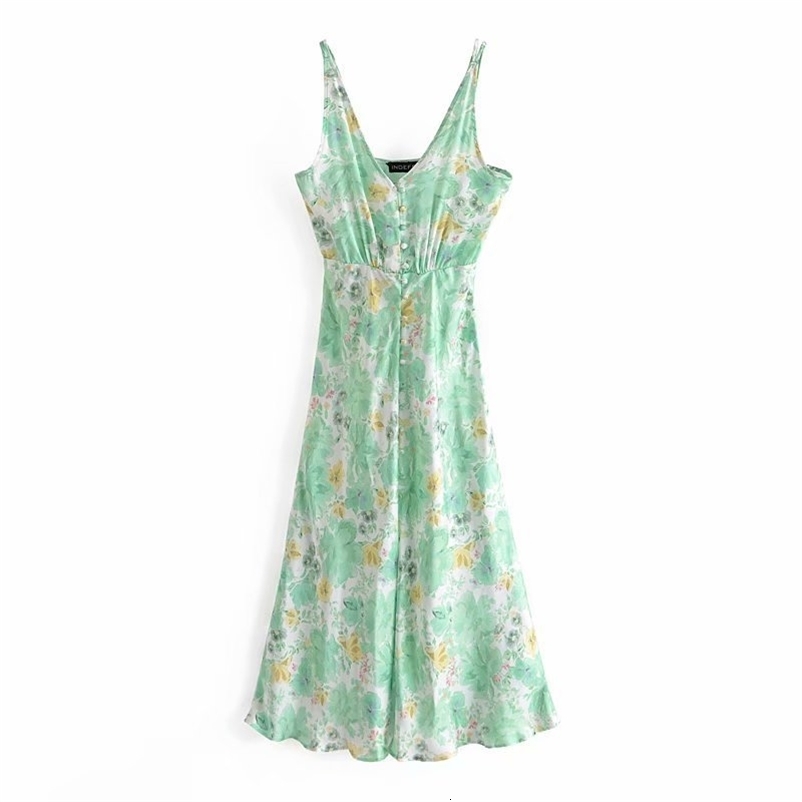 Women Floral Printed Tunic Dress Strap Slit Boho Maxi Dresses Chic Lady Fashion Casual Clothes 210517