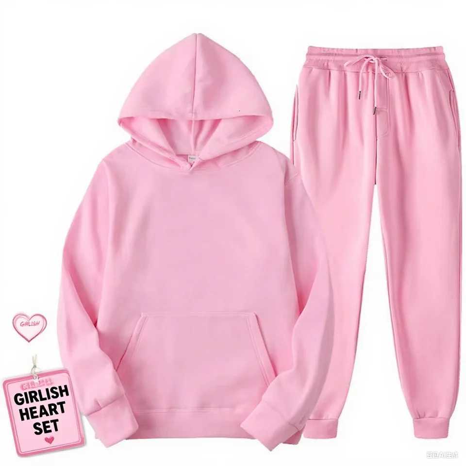 2025 Men Women Tracksuit Hoodies Casual Solid Color Thick Pullover and Long Pant 2piece Set Men Autumn Fleece Jogger SportsSuitXJ250924