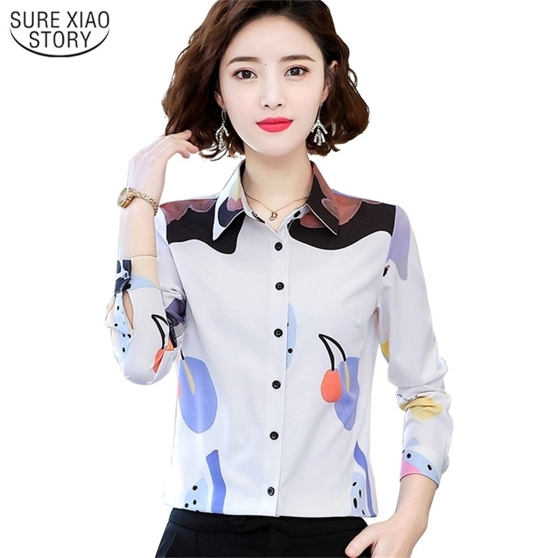 Korean Women Tops and Blouses Long Sleeve Print Office Lady Blouse Spring Elegant Slim Clothes Blusas 8949 50 210506