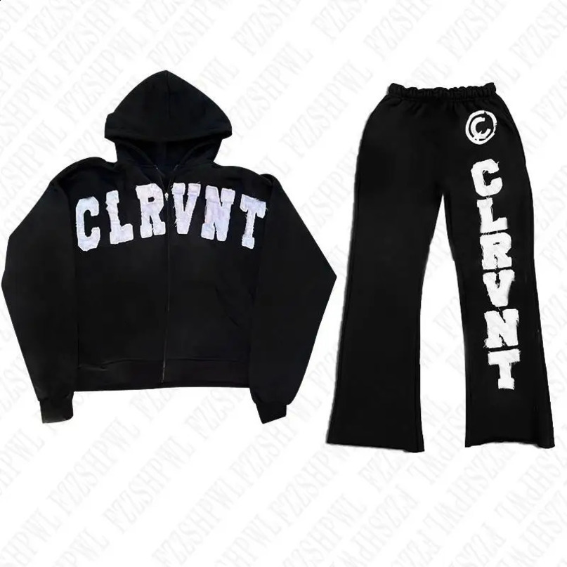 Y2K Zipper Hoodie American Retro Vintage Collar Mens Gothic Letter Patch Printed Hip Hop Pants Punk Casual Street Clothing 240911