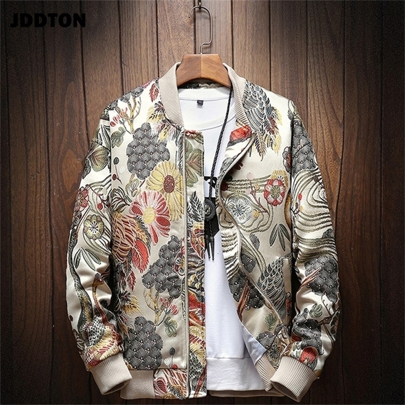 JDDTON Mens Japanese Embroidery Bomber Jacket Loose Baseball Uniform Streetwear Hip Hop Coats Casual Male Outwear Clothing JE081 220811
