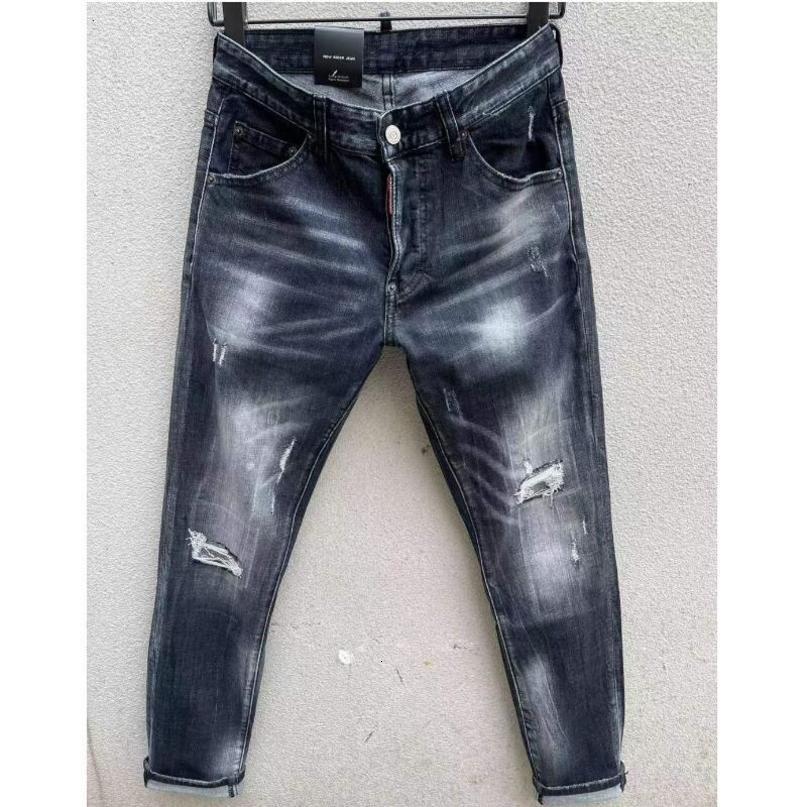Mens Jeans Trendy Casual High Street Wear Cotton Denim Fabric Pants Letter Printing Skinny Hole 110# 230809