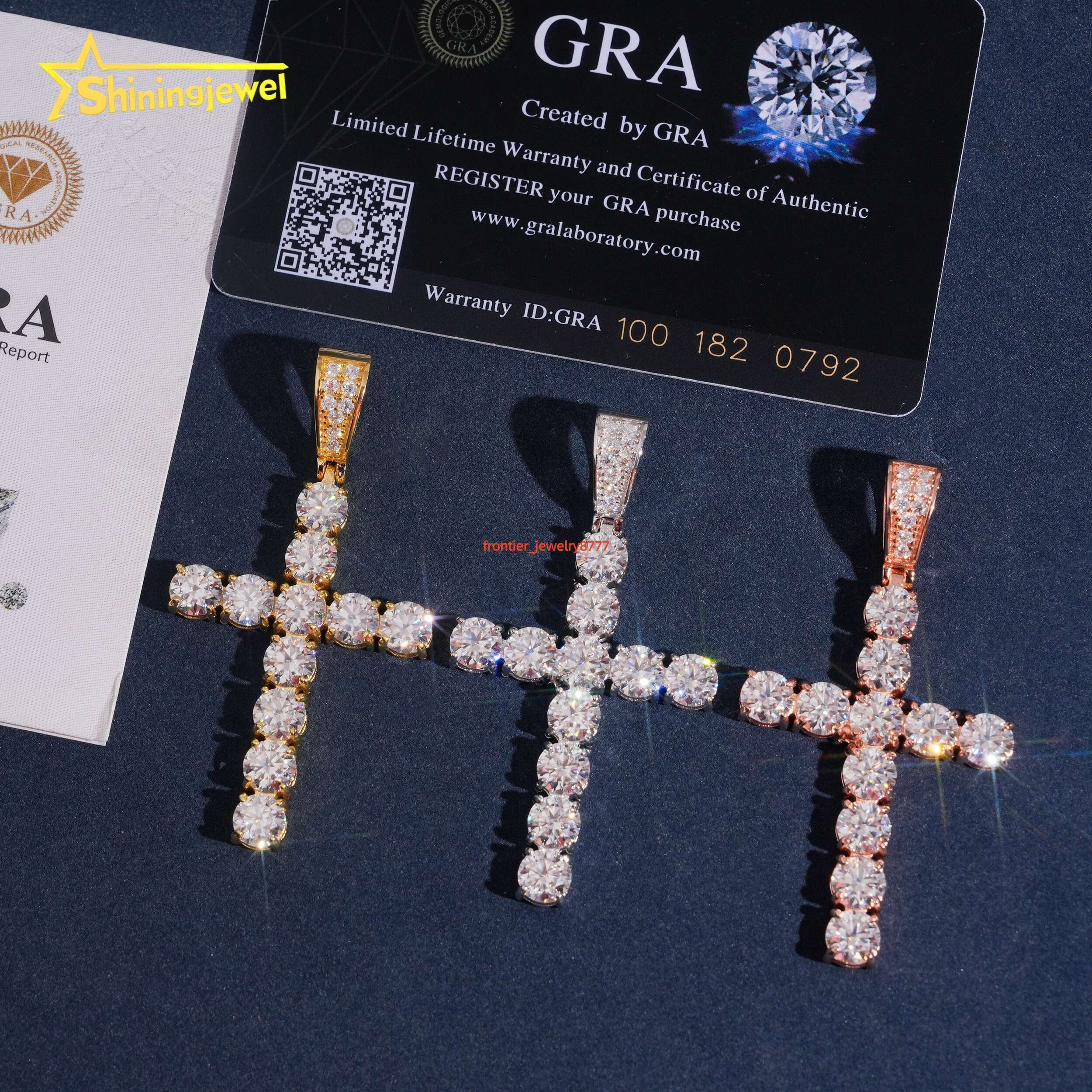 Hot Sale Cross Pendant Pass Diamond Test Moissanite 925 Sterling Silver Gold Plated Hip Hop Iced Out Cross Charm Pendant
