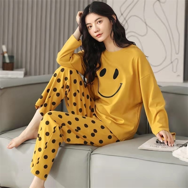 Women's Sleepwear Pure Cotton Pajamas Women's Spring and Autumn Models Long-sleeved Home Service Women's Simple Loose Casual Suit Lar