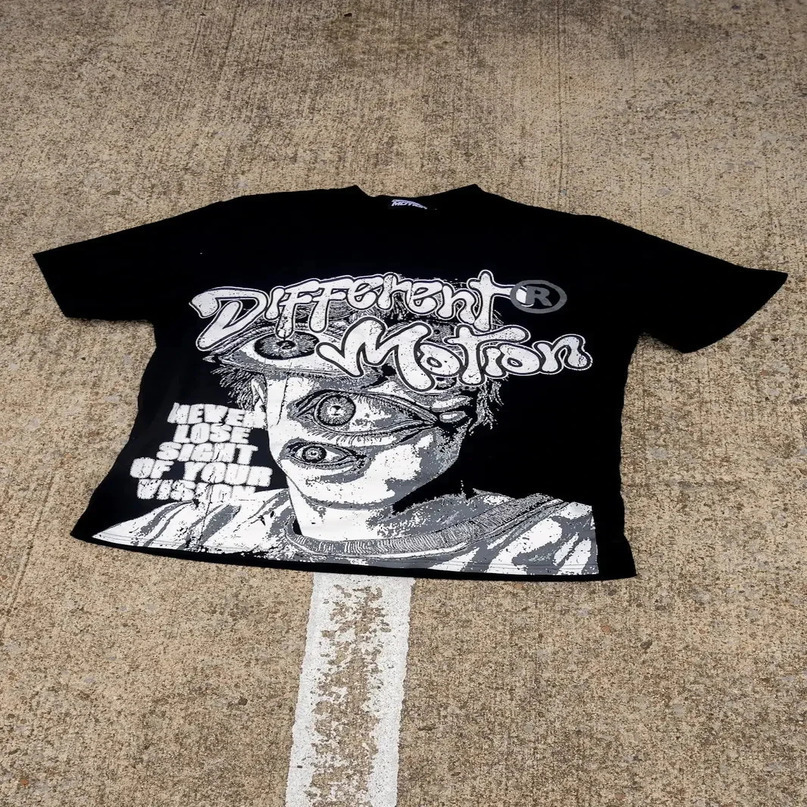 American different motion vintage oversized graphic t shirt harajuku grunge goth for couples y2k top korean gothic women clothes 250222