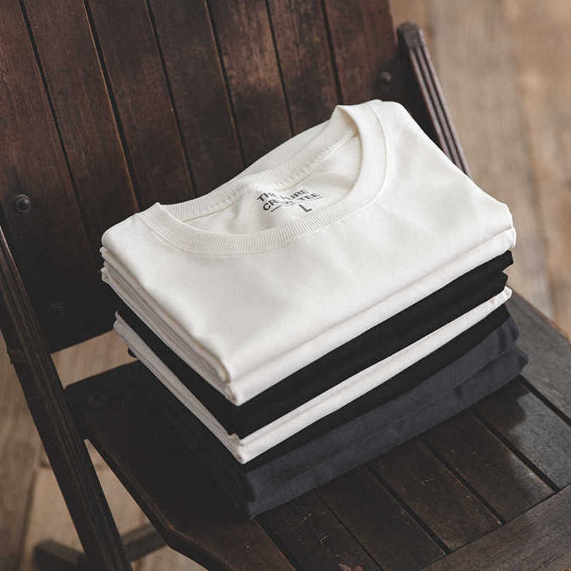 MADEN 2Pcs Men's T-shirt Short-sleeved Round Neck black White Cotton T Shirts Men Regular Version Solid Clothing 210707