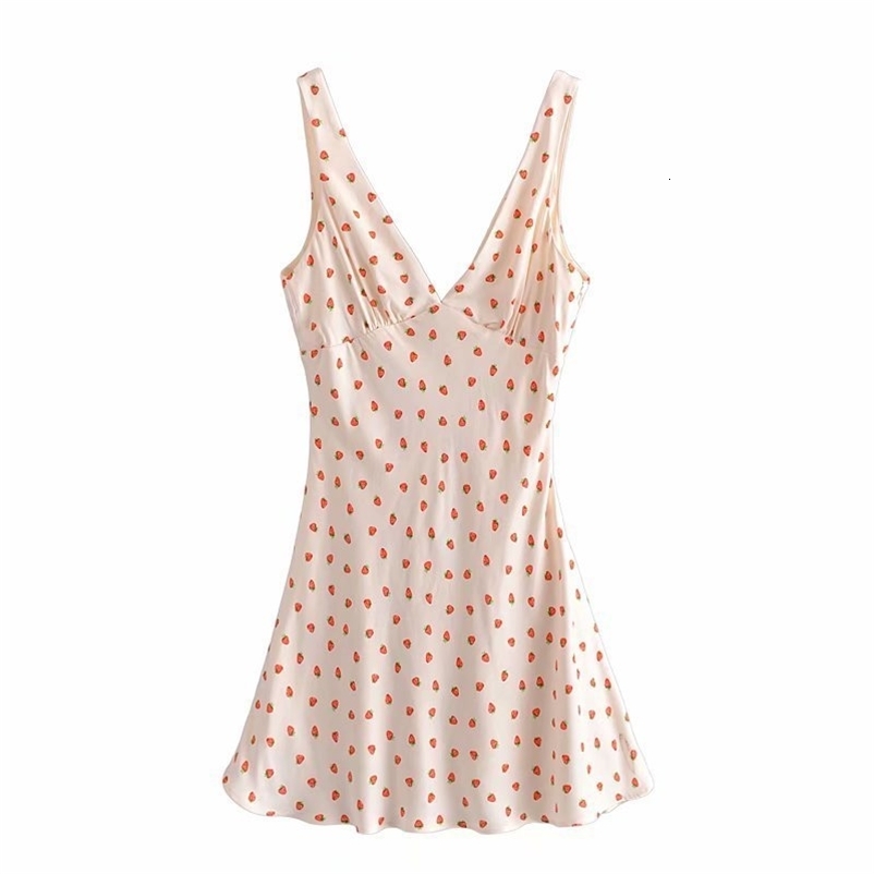 Women Printed Dress Strap V-Neck Short Dresses Chic Lady Fashion Casual Clothes 210517