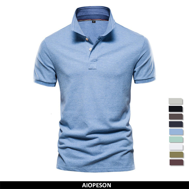 Mens Polos AIOPESON Cotton Solid Color Classic Shirt Short Sleeve Top Quality Casual Business Social 230504