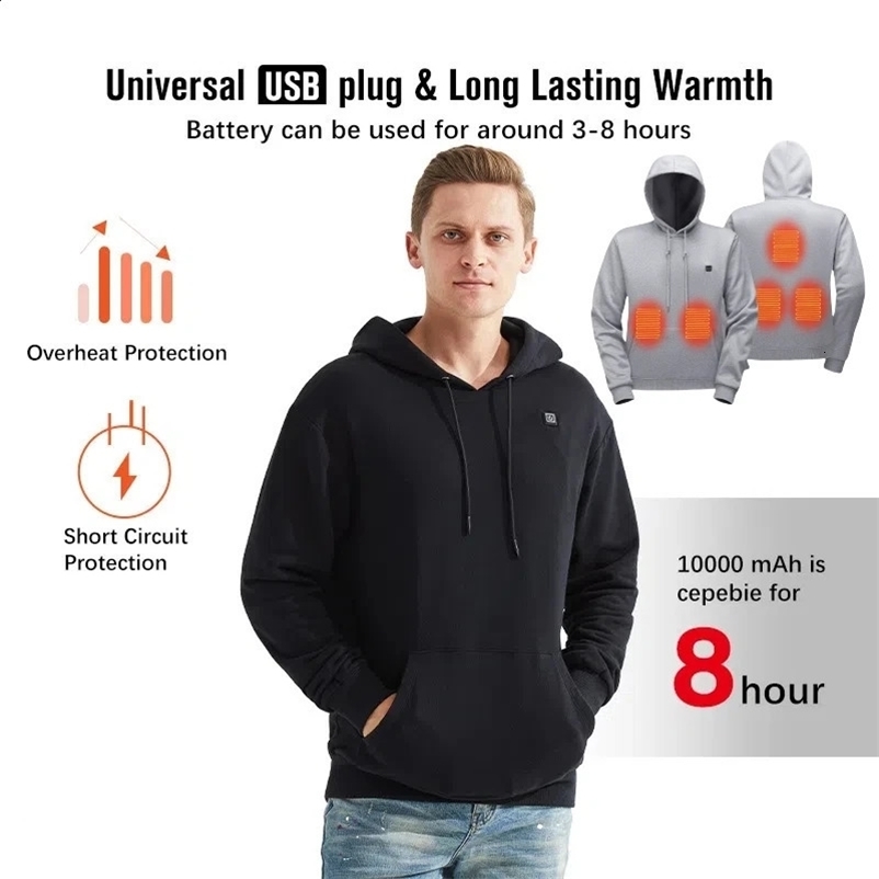 Heated Hoodies For Men Women Lightweight Warm USB Powered Electric Outdoor Sweatshirts Jackets For Fishing Camping Unisex Gray B 241217