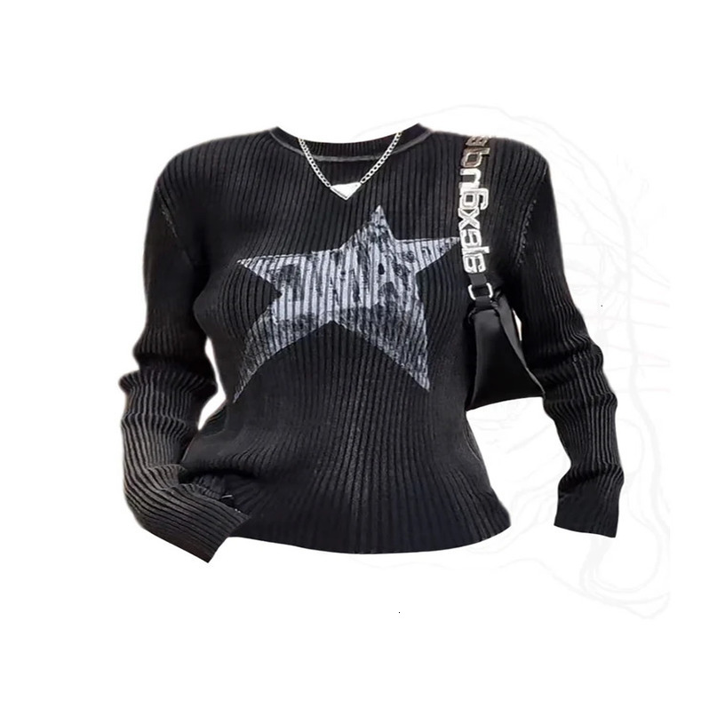 Black Striped Sweater Women ONeck Grunge Oversized Knitted Pullover Loose Korean Fashion Casual Jumper Autumn Winter Gothic 240617