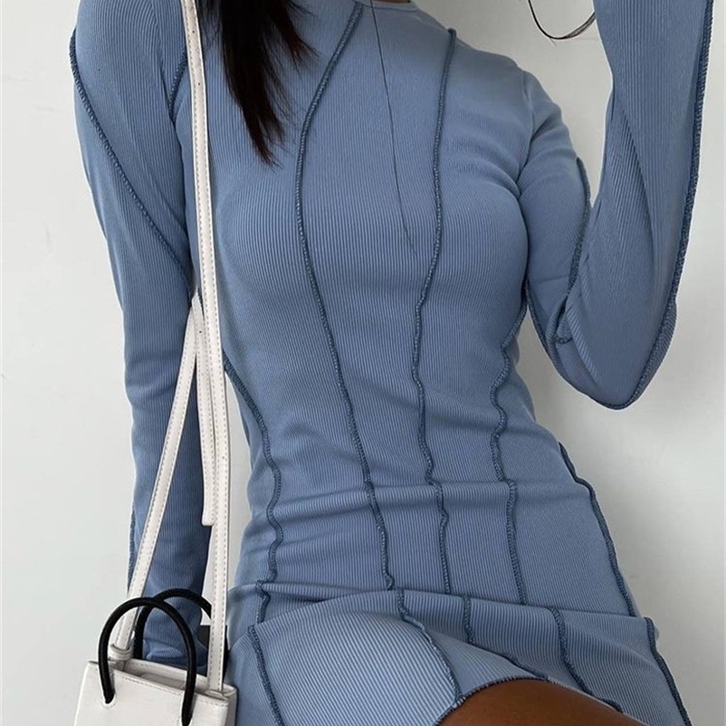 Casual Dresses Sexy Ribbon Club Party Tight Dress Women's Striped Knitted Long Sleeve O-Neck Dress Spring/Summer Y2k Women's Mini Tank Top