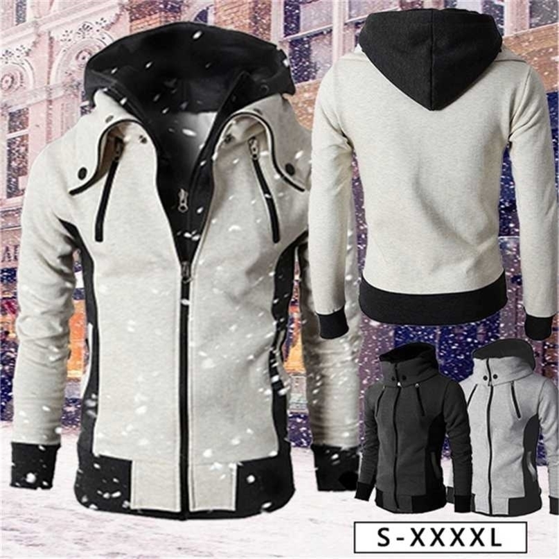 Winter Warm Men's Zipper Jacket Man Coats Bomber Jackets Scarf Collar Hoodies Casual Fleece Male Hooded Outwear Slim Fit Hoody 211105