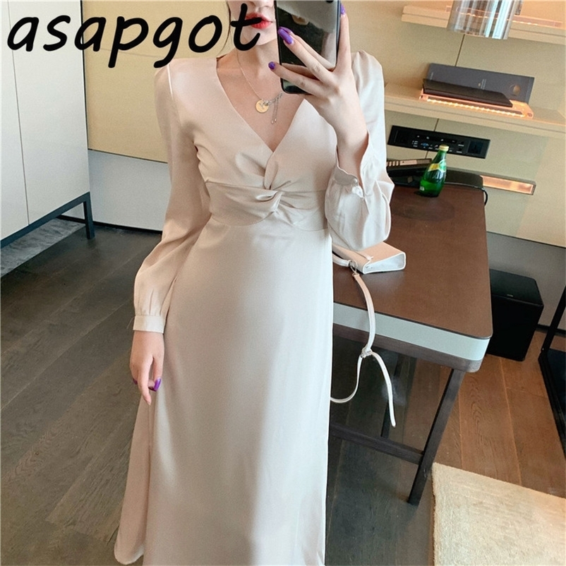 Dress Spring Vintage Plus Size V Neck Pleated Black Satin Women Slim Temperament Waist Vestidos Mujer Clothing Korean 210429