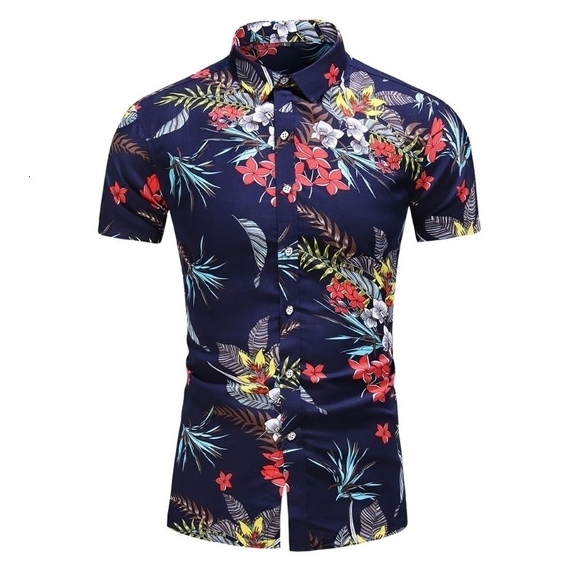 New Summer Mens Short Sleeve Beach Hawaiian Shirts Cotton Casual Floral Shirts Regular Plus Size 7XL Mens clothing Fashion