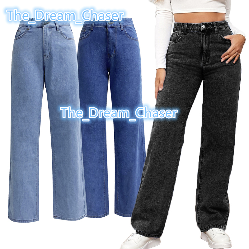 2024 Women Jeans Straight Leg High Waist Blue Washed Cowboy Denim Pants Vintage 90s Streetwear Jeans