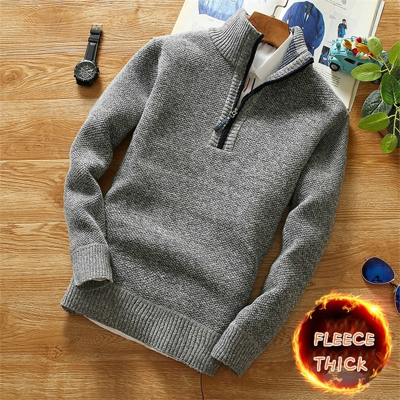 Men's Sweaters Winter Men's Fleece Thicker Sweater Half Zipper Turtleneck Warm Pullover Quality Male Slim Knitted Wool Sweaters for Spring