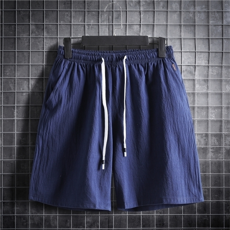 M5XL Plus Size Mens Shorts Elastic Waist with Drawstring Sportwear Plain Color Cotton Linen Casual Short Pants Summer Clothing 220602