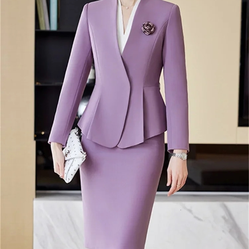 Yitimuceng Slim 2 Piece Blazer and Skirt Fashion Office Ladies V Neck Long Sleeve Blazers Elegant Solid Skirt Suits 241120
