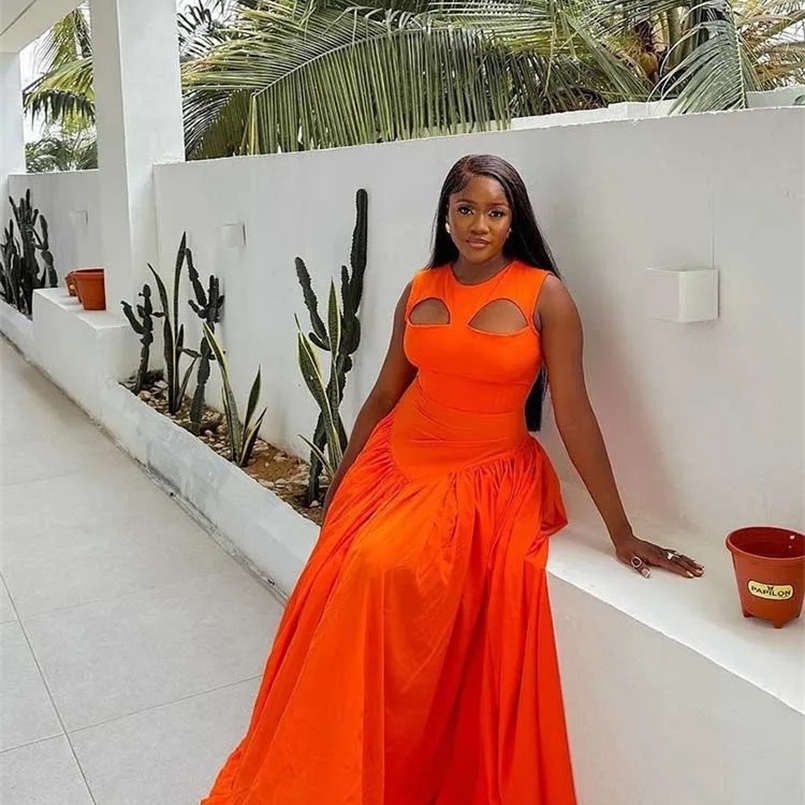 Long Summer Woman Dress Hollow Out Knitted Maxi Dress Beautiful Orange Dress for Women Elegant Party Wholesale Drop 240814