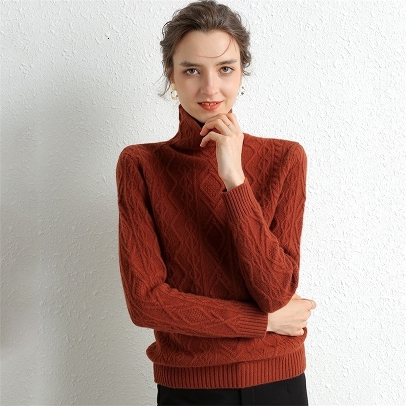 Women's Cashmere Sweater New Autumn Winter Sweater Warm Tops Long Sleeve Pullover 100% Merino Wool Cashmere Elastic Sweater 201102