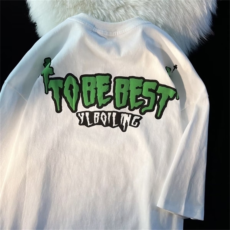 Mens Oversized Short Sleeve T-shirt Summer Cartoon Funny Style Casual Solid Color Gym Harajuku Emo Graphic Pure Cotton Clothing 240823
