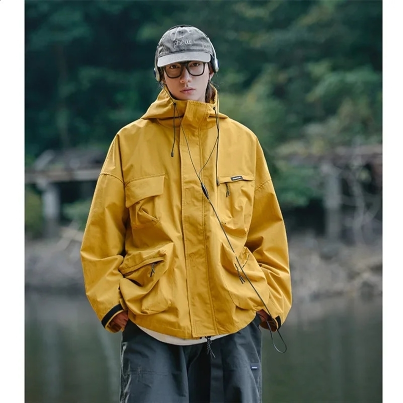 Japanese Style Windproof Black Blazer Jacket Mens Spring Trendy Outdoor Functional Workwear For Men Loose Fit Casual Scene 240830