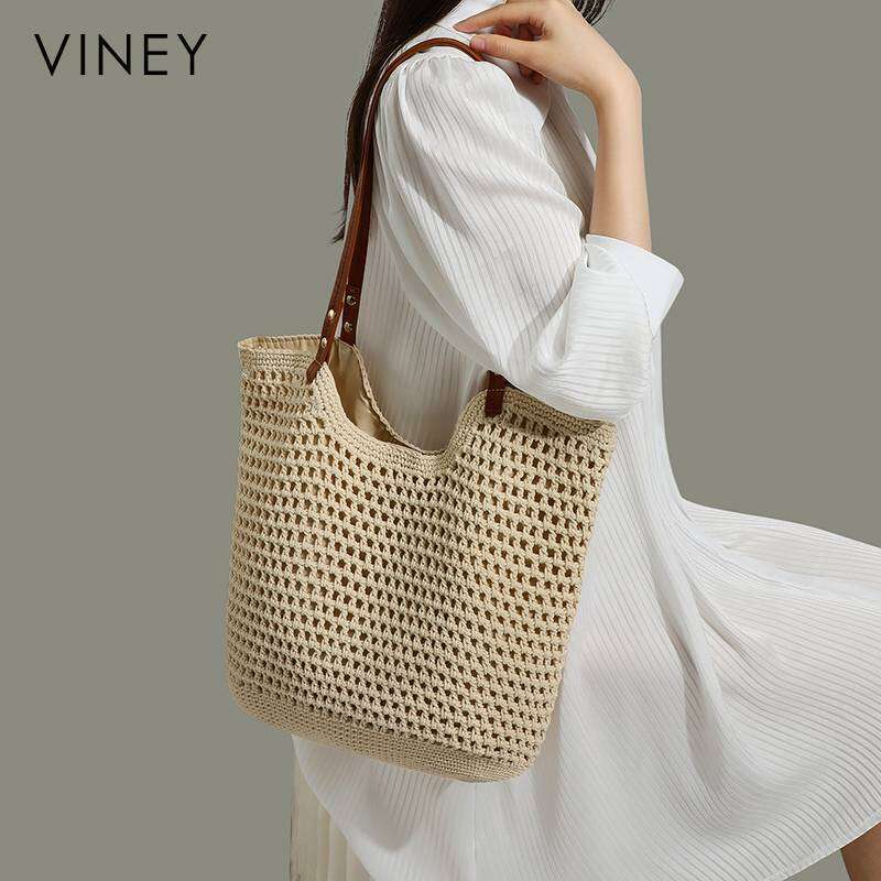 VINEY Handbag New Women's Large Capacity Tote Shoulder Straw Holiday Woven Bag