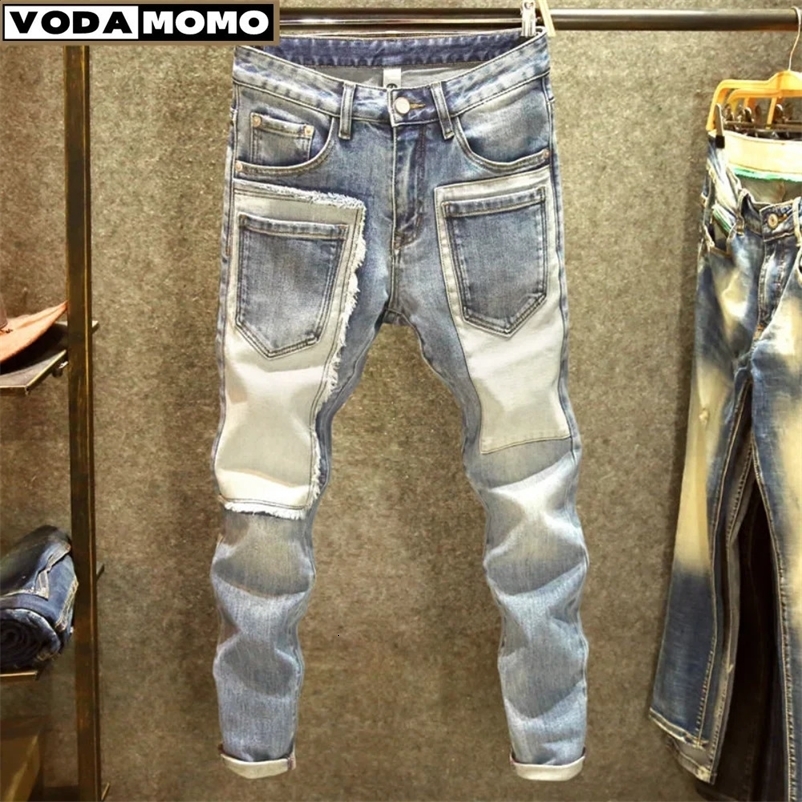 Mens clothing denim jeans mens straight ripped jeans Pantalones Hombre Y2K street goods pants tight jeans 241203