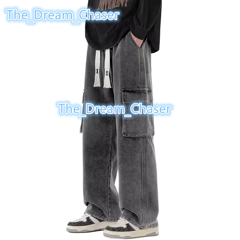 Wholesale Solid Color Mens Hip Hop Style Loose Jeans New Young Mens Casual Straight Trousers Denim Cargo Pants for Mens