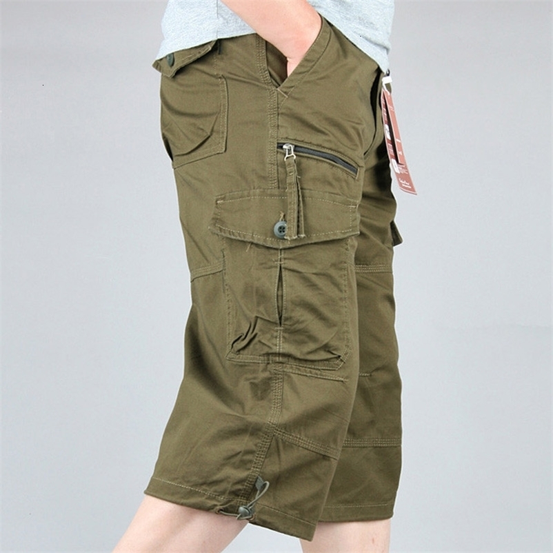 Men's Shorts Knee Length Cargo Shorts Men's Summer Casual Cotton Multi Pockets Breeches Cropped Short Trousers Military Camouflage Shorts