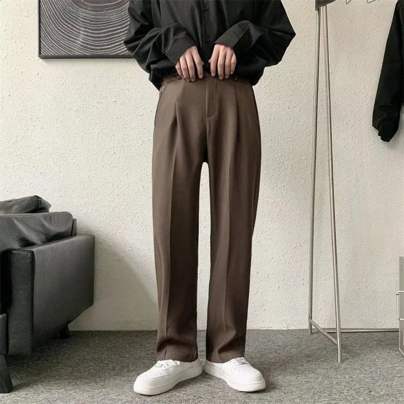 BrownBlack Suit Pants mens fashion society dress Korean loose straight casual pants office officially Trouser S3XL 240808