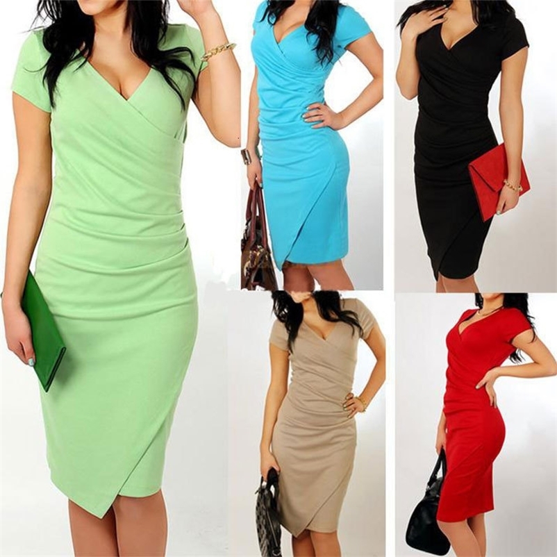 Casual Dresses Sexy V-neck Empire Women's Ultra Thin Dress Office Women's Solid Summer Tight Dress 230407