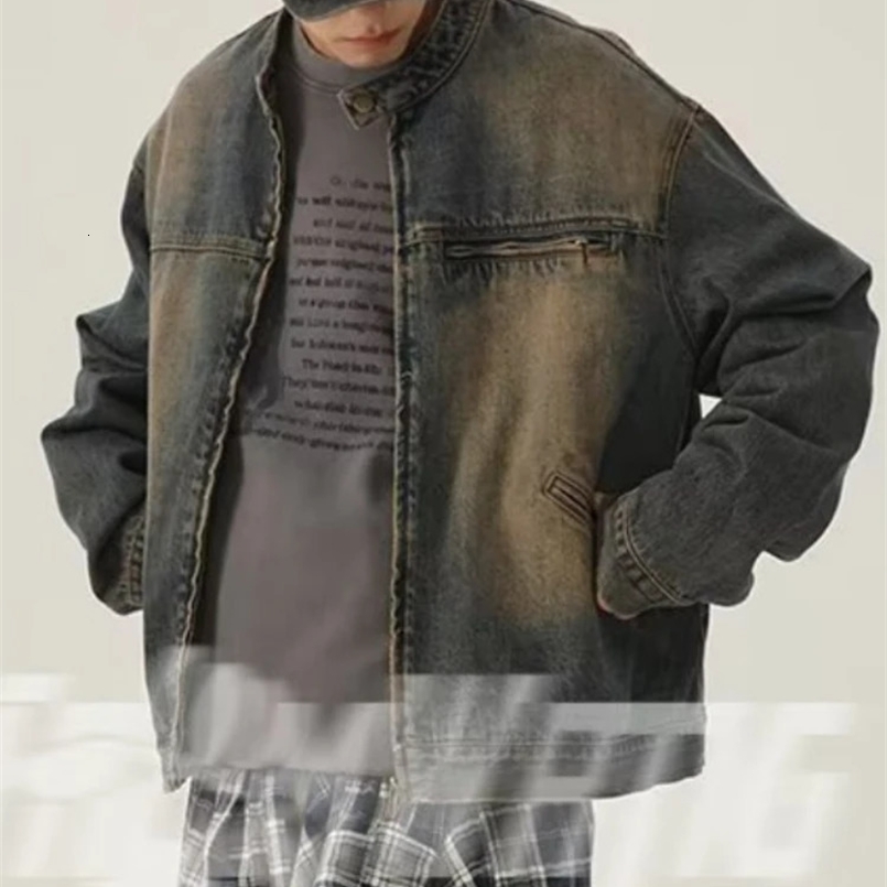 Denim Jackets Men Vintage Cozy Gothic Couples Teens Outwear Autumn Long Sleeve College High Street American Retro Clothing Loose 240830