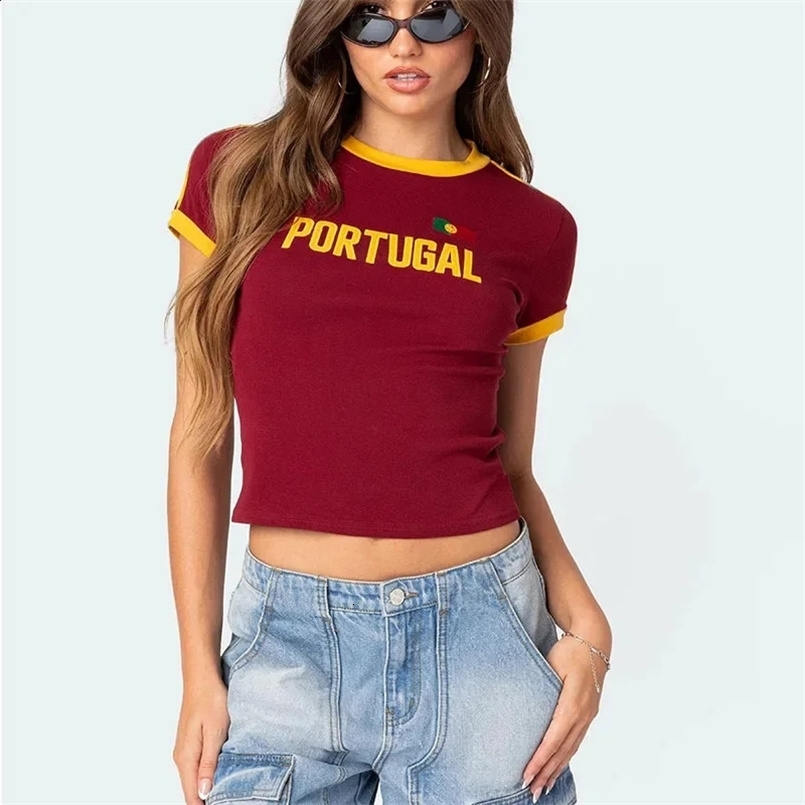 Y2K top womens street clothing Gothic twill letter printed round-collar T-shirt punk summer casual retro style top sexy womens 240816