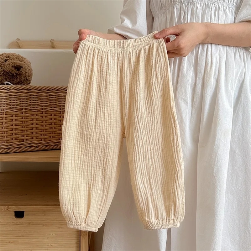 Summer Korea Children Pants Casual Girls Boys Cotton Linen Solid Color Loose Pleated Pant Trousers Girls Hight Waist Harem Pants 250526