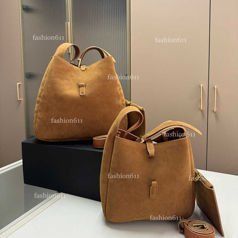 Evening Bags Vintage Suede Designer Bucket Bag 2 Size Women Underarm Shoulder Bags Fashion Lightweight Shopping Handbags With Purse Brown Bury 24090