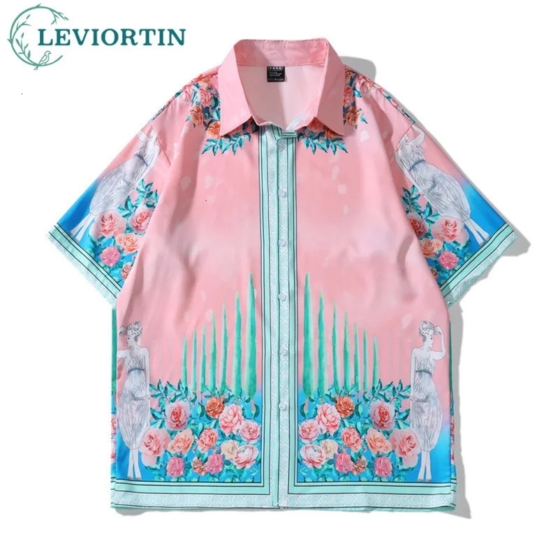 Hip Hop Floral Pink Holiday Beach Shirts For Men And Women Summer Thin Material Short Sleeve Blouses Tops Y2K Streetwear Clothes 240529